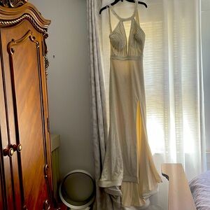 Never worn/ brand new Ivory & silver prom dress size 10 by Camille Le Vie